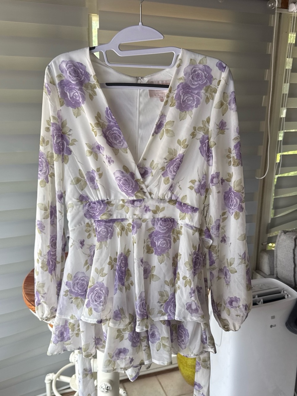 Francesca's Collections White Dress with Lavender Rose Print